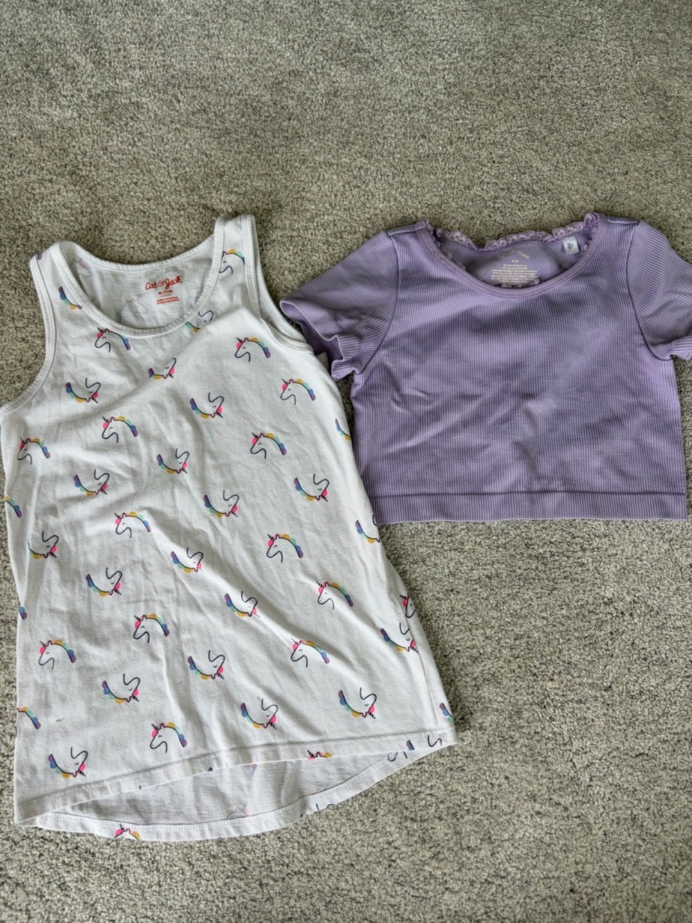 Cat & Jack White Unicorn Print Tank + art class Lavender Crop Top Set - M